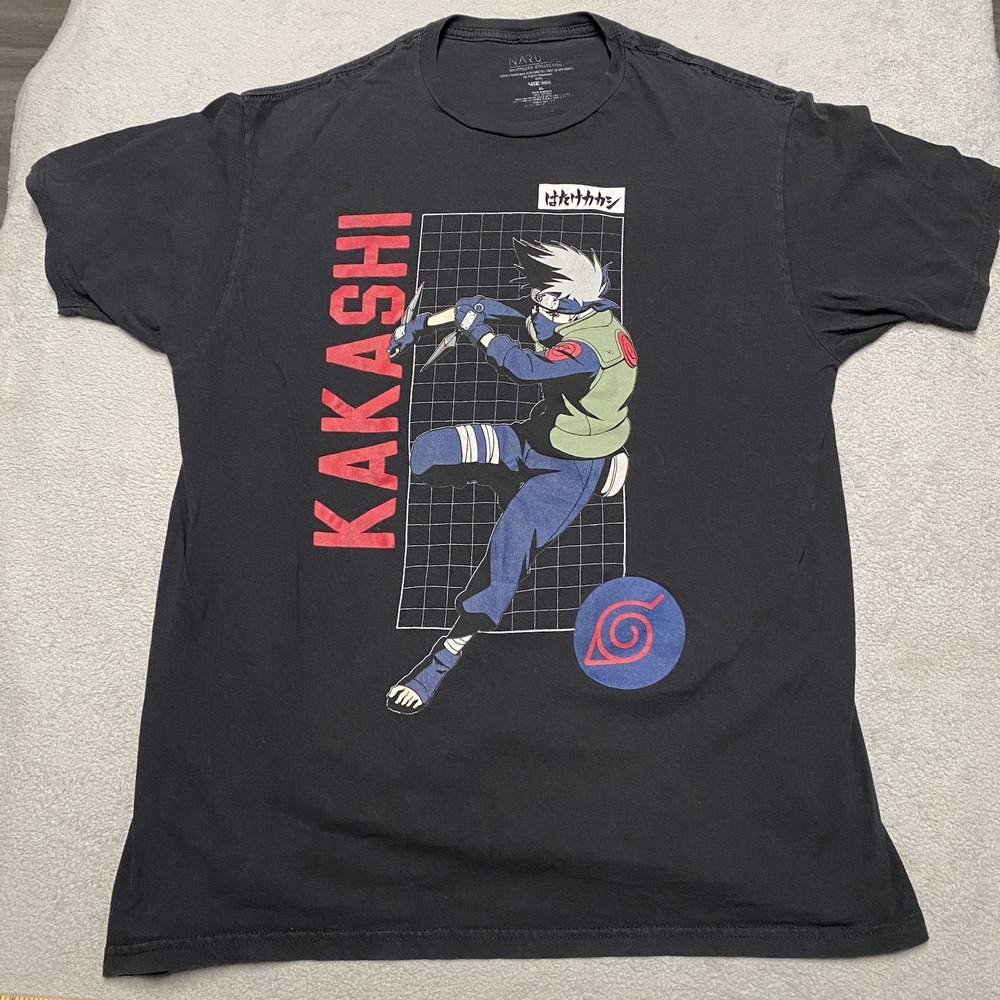 Naruto Shippuden Kakashi T Shirt Mens XL Black Graphic Viz Media Anime